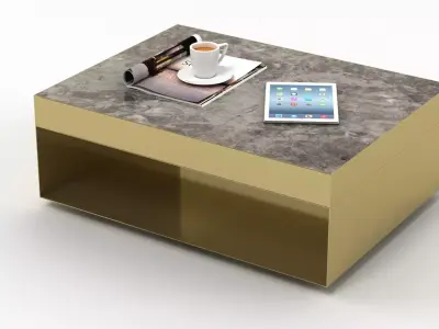 Gold and Marble Rectangular Table 3D model