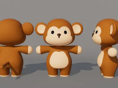 Rigged Cartoon Monkey Low-poly 3D model