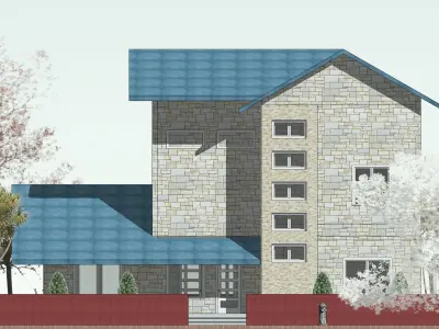 Simple two Floor House model by using a CAD file Low-poly 3D model