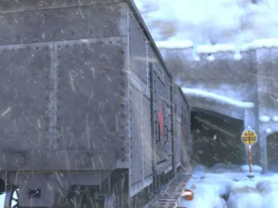 train in snow with star 3D model