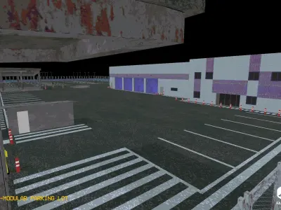 PSX Edition - Modular Parking Lot Low-poly 3D model