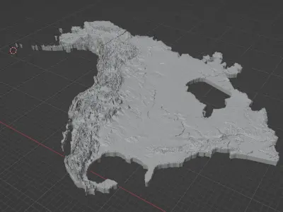 Topographical map of North America with borders 3D print model
