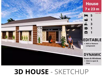 House 7x23m code 666 - Sketchup 3D model 3D model 3D model