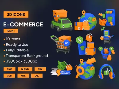 10 3D E-Commerce Icon Pack 1 3D model