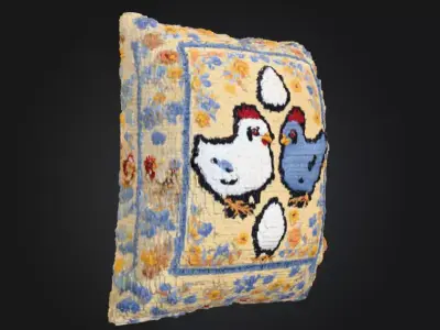 Knitted Pillow with Chicken Pattern Low-poly 3D model