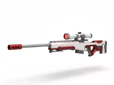 Precision Racing Sniper Rifle 3D Model White and Red Elite Low-poly 3D model