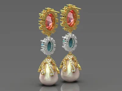 luxury gemstone pearl earring pe0026 3D print model
