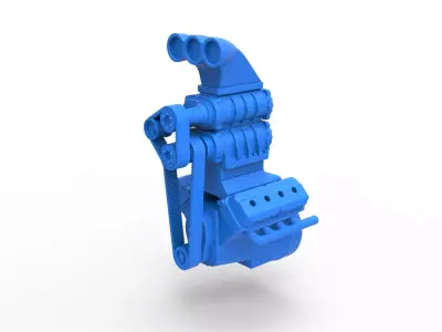 Engine V8 with double supercharger Scale 1 to 25 3D print model
