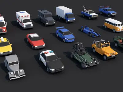 Low Poly Vehicles Pack Collection Low-poly 3D model