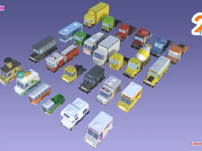 LowPoly Vehicle Pack Low-poly 3D model