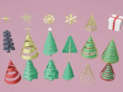 3d set of Christmas tree and Ornament  3D model