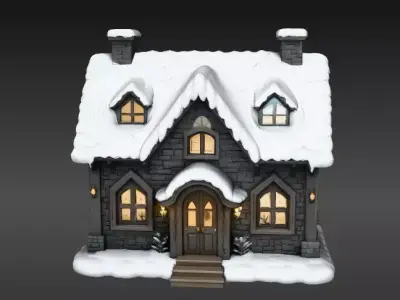 Cozy Winter Village House 3D Model Christmas Decoration Low-poly 3D model