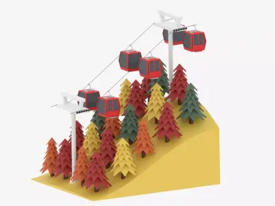 Autumn Hill Forest Cable Car 3D model