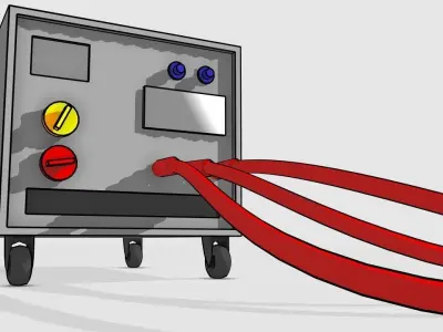 Cartoon style power generator with cable wires Low-poly 3D model