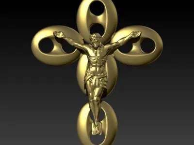 Puffed Gucci Link Jesus Crucifix Cross Pendant 3D print model
