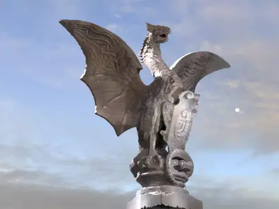 Medieval Dragon Shield Statue  3D model