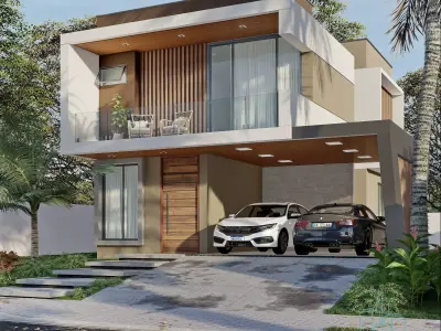 3D model of the exterior scene of the House - Modelo 3D Low-poly 3D model