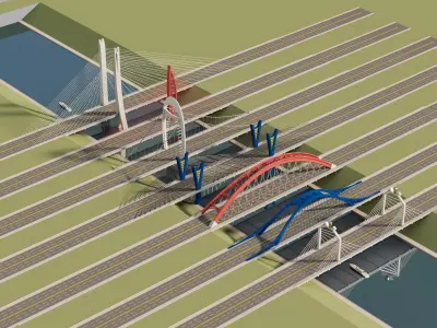 Modular Modern Bridge Collection Low-poly 3D model