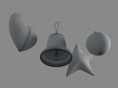 Ornaments christmas with star and bell 3D model