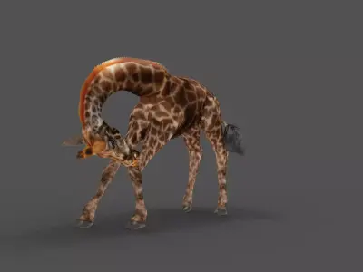 Fur Giraffe Rigged and Animated in Blender Low-poly 3D model