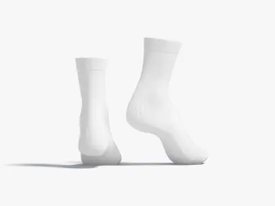 White Long Socks stand on tiptoe - fabric sox pair Low-poly 3D model