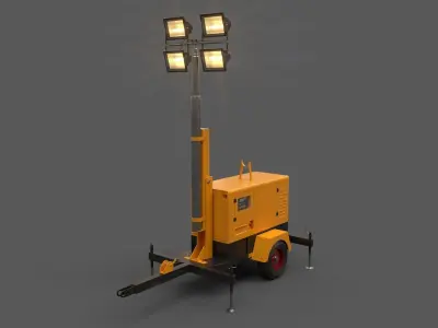 PBR Mobile Light Tower Generator A - Yellow Dark Low-poly 3D model