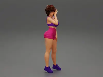 Beautiful Girl With Curly Hair Wearing Mini Short and sneakers 3D print model