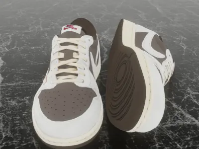 AIR JORDAN 1 LOW TRAVIS SCOTT MOCHA 3D SHOES Low-poly 3D model