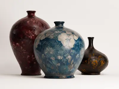 Vintage Pots Set Low-poly 3D model