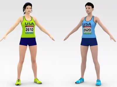 2 Female Track Athletes Collection 3D Model Pack