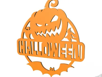 Pumpkin Halloween Sign - Scare Boo - Decor - Wall - Door Hanger 3D print model