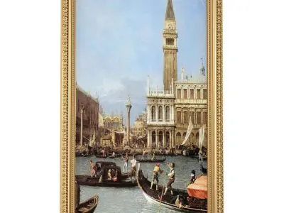 Classic picture in a carved gold frame 3D model