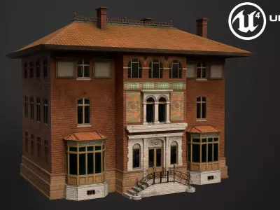 Villa low-poly 3D model house with windows and balconies Free low-poly 3D model