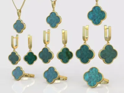Ring Earring and Pendant Set 3D printable model 0047 3D Model Pack