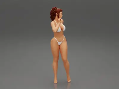 Sexy Woman wearing white bikini 3D print model