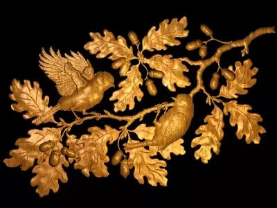 Birds On the Oak Branches 3D print model