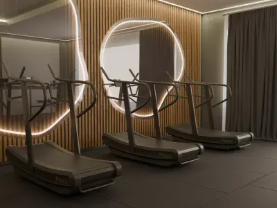 Realistic Gym Environment  Treadmills And Free Weights Included 3D model