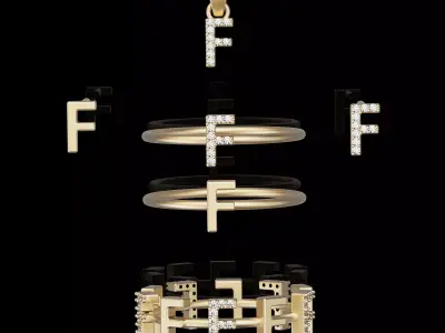 Letter F earring pendant ring    printable jewelry 3D model 3D print model