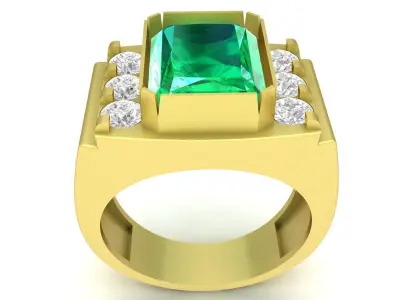 Luxury Emerald Cut Gemstone Men Ring with Diamond Accents 3464 3D print model