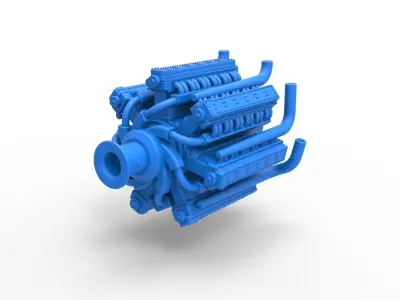 Engine 42 cylinder for Pulling tractor Scale 1 to 25 3D print model
