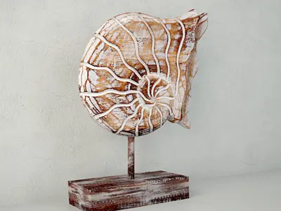 Balinese Wood Nautilus Shell Sculpture 3D model