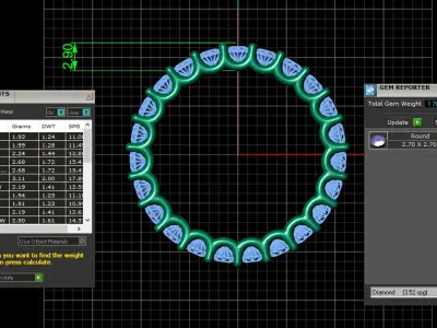 U Shaped Eternity Ring 2 point 7 mm stone size swiss 14 and EU54 3D print model