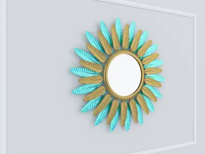 Decorative Metal Mirror 2 plants with gold m9 3D model