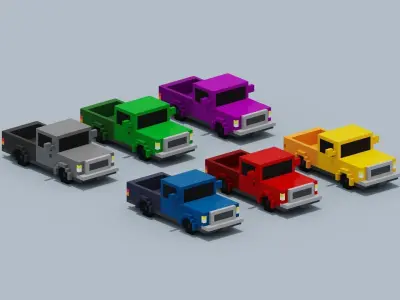Voxel Pickup Truck Collection Low-poly 3D model