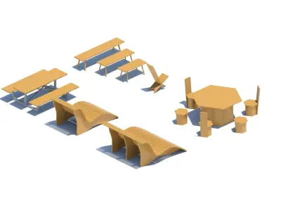 Simple exterior furniture set of seats  Free low-poly 3D model