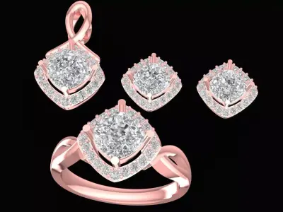 Luxury Square Halo Diamond Jewelry Set 3D Model 3150 3D print model