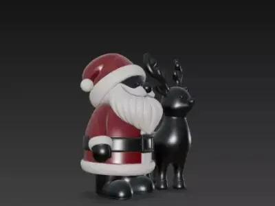 3D Santa Claus with Deer Christmas Scene 3D print model
