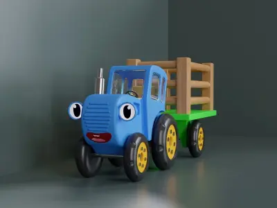 Childrens toy Tractor with a trailer 3D model