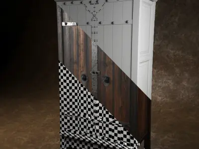 The closet checkered armoire Low-poly 3D model