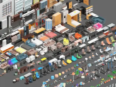 low poly interior 12 Low-poly 3D model